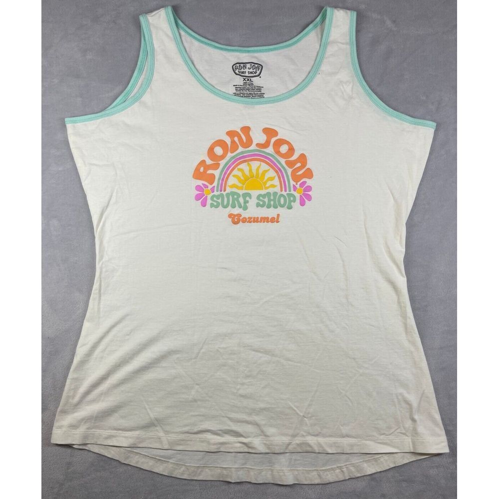 Ron Jon Surf Shop Mens‎ White / Pastel Cozumel Tank Top T Shirt